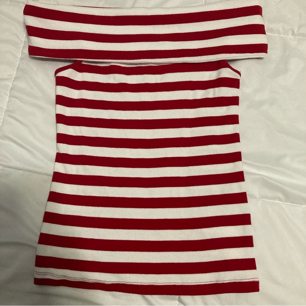 FREE SHIPPING Banana Republic Red and White Striped Off the Shoulder Top
